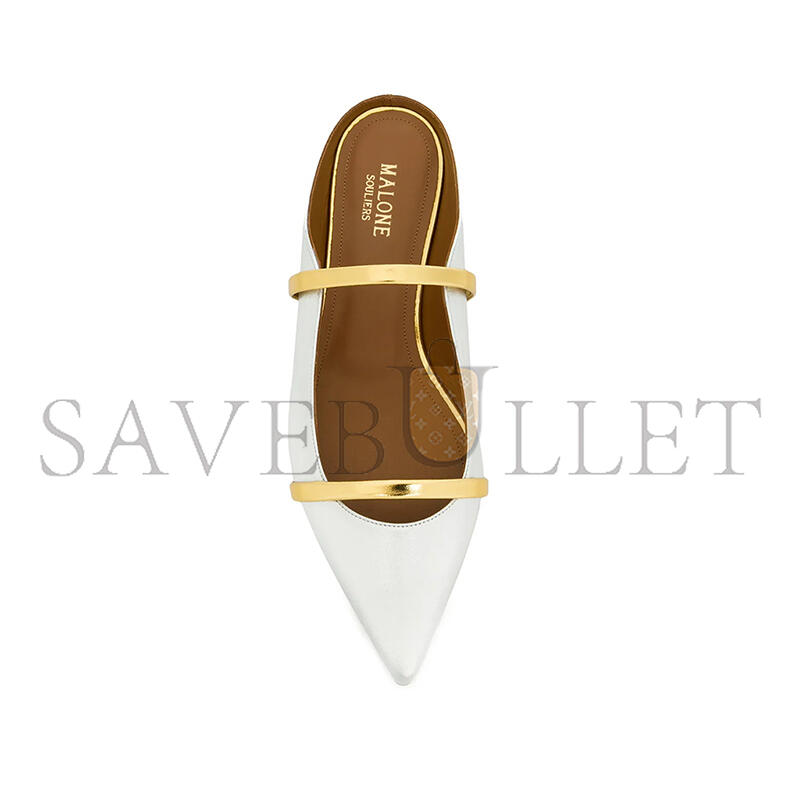 MALONE SOULIERS MAUREEN SILVER & GOLD LEATHER FLAT MULES MAUREENFLAT77SILV